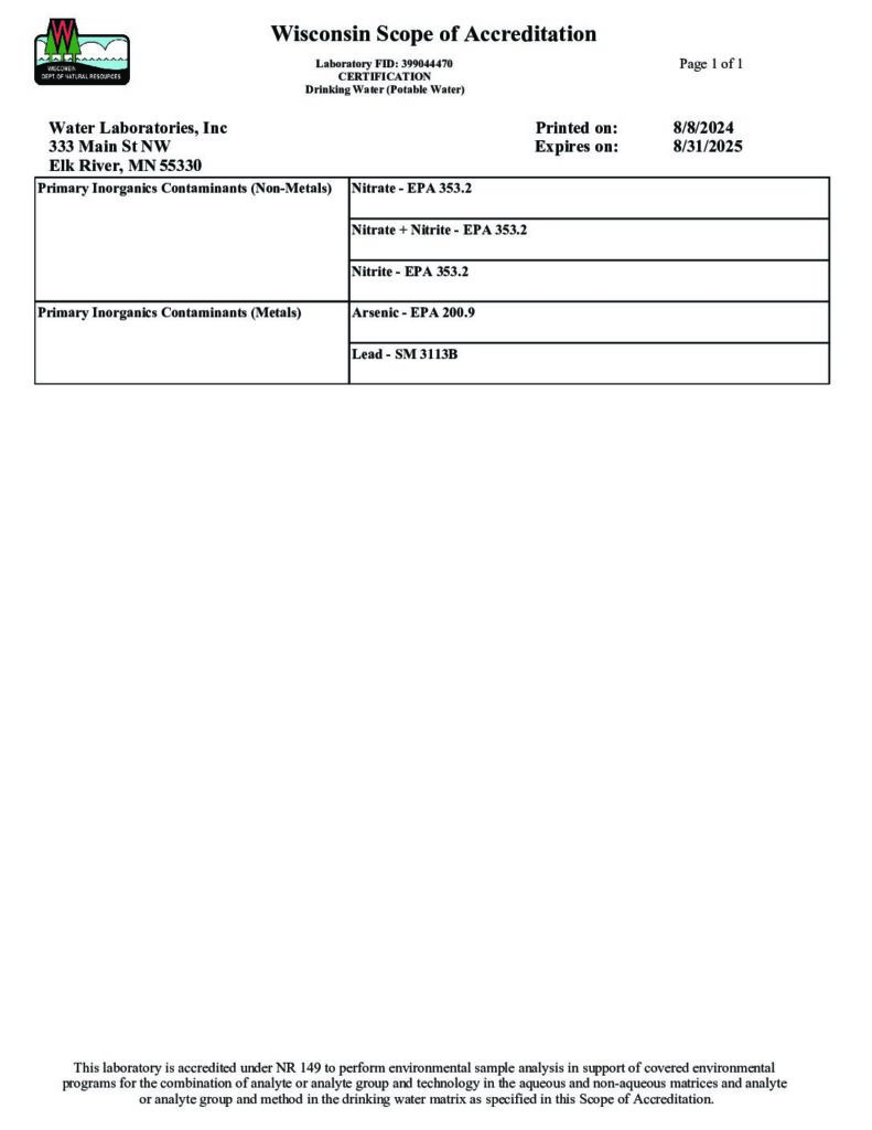 WI DNR Scope 2024-2025 | Water Laboratories, Inc.